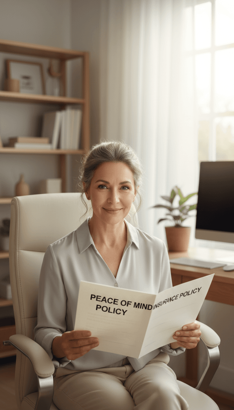 Manos sosteniendo documento de póliza de seguro con símbolo de protección